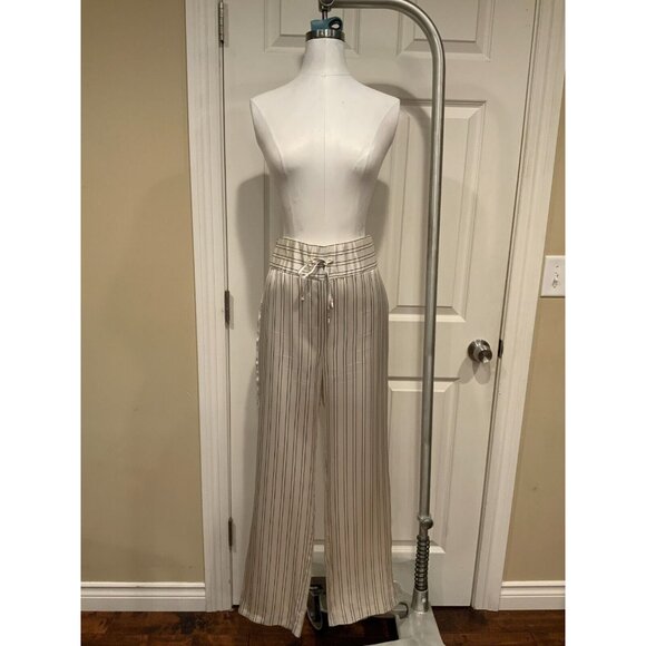 Maggie Marilyn Off white Silk Somewhere Striped Drawstring Pants $577 Size 6 - Picture 3 of 8